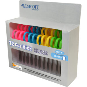 Kids Blunt 5" Scissors with Storage Rack, Anti-Microbial Protection, Assorted Colors, Set of 12