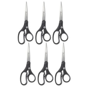 KleenEarth Basic 8" Scissors, Straight, Black, Pack of 6