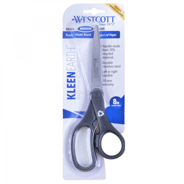 KleenEarth Basic 8" Scissors, Straight, Black, Pack of 6