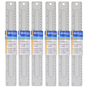 2-Piece 12" Ruler with Pencil Storage, Pack of 6