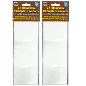 Clear View Self-Adhesive Extra Small Name Plate Pocket 3-1-4" x 10-1-2", 25 Per Pack, 2 Packs