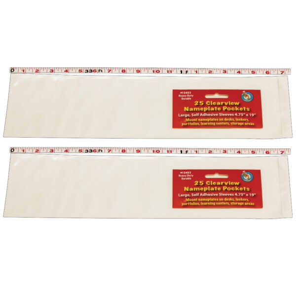 Clear View Self-Adhesive Large Name Plate Pocket 4-3-4" x 19", 25 Per Pack, 2 Packs