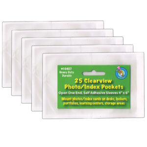 Clear View Self-Adhesive Photo-Index Card Pocket 4" x 6", 25 Per Pack, 5 Packs