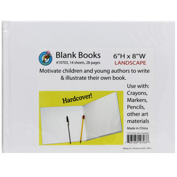 Hardcover Blank Book, 8" x 6" Landscape, White, Pack of 12