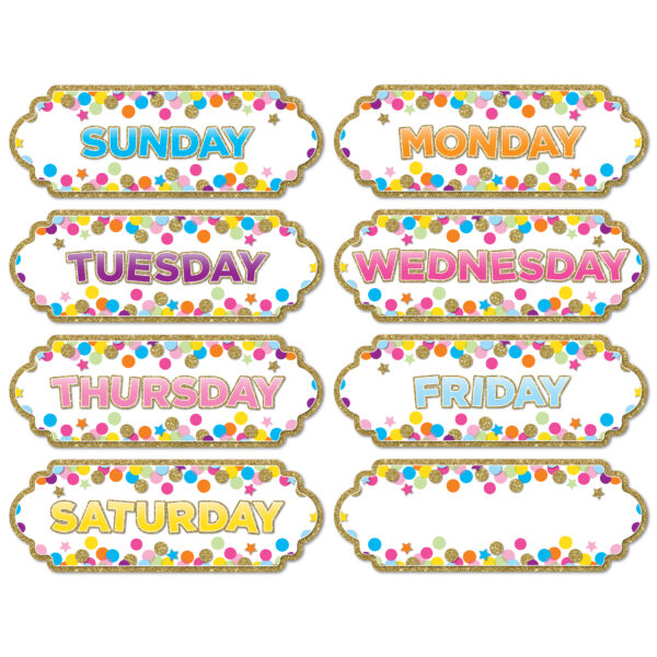 Magnetic Die-Cut Timesavers & Labels, Confetti Days of the Week, 8 Per Pack, 6 Packs