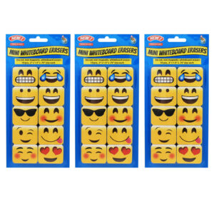 Non-Magnetic Mini Whiteboard Erasers, Emotions Icons, 10 Per Pack, 3 Packs