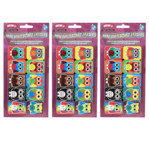 Non-Magnetic Mini Whiteboard Erasers, Color Owls, 10 Per Pack, 3 Packs