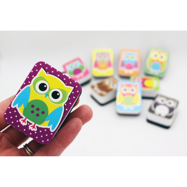 Non-Magnetic Mini Whiteboard Erasers, Color Owls, 10 Per Pack, 3 Packs