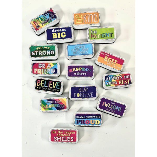 Non-Magnetic Mini Whiteboard Erasers, Motivational-Character Building, Pack of 16