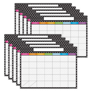 Smart Poly PosterMat Pals Space Savers, 13" x 9-1-2", BW Dots Calendar, Pack of 10