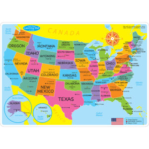 Smart Poly Learning Mats, 12" x 17", Double-Sided, U.S. Basic Map, Pack of 10