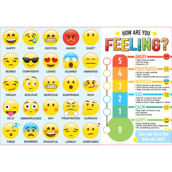 Placemat Studio Smart Poly How Are You Feeling Learning Placemat, 13" x 19", Single Sided, Pack of 10