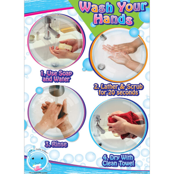 Smart Poly PosterMat Pals Space Savers, 13" x 9-1-2", Wash Your Hands, Pack of 10