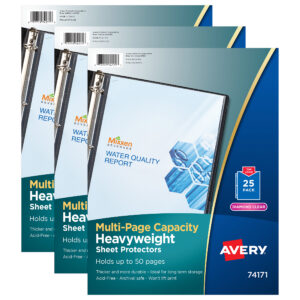 Clear Heavyweight Multi-Page Capacity Sheet Protectors, Holds 8-1-2" x 11" Sheets, Top Load, 25 Per Pack, 3 Packs