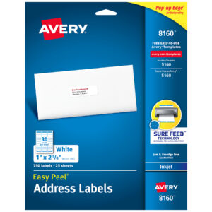 Easy Peel Address Labels, Sure Feed Technology, Permanent Adhesive, 1" x 2-5-8", 750 Labels