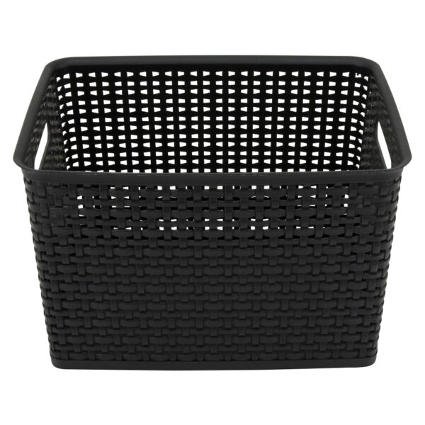 Plastic Weave Bin, Large, Black, Pack of 3