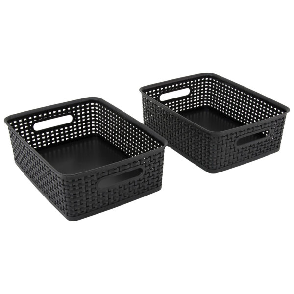 Black Plastic Weave Bins, Medium, Pack of 2