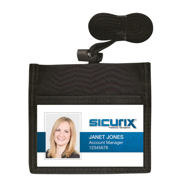 ID Neck Pouch Badge Holder, Horizontal, Adjustable Cord, 4" x 2-1-4" Insert, Black, Pack of 6