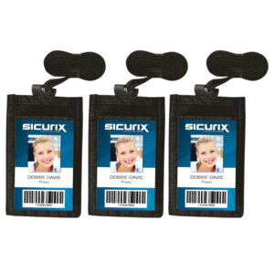 ID Neck Pouch Badge Holder, Vertical, Adjustable Cord, 4" x 2-1-4" Insert, Black, Pack of 3