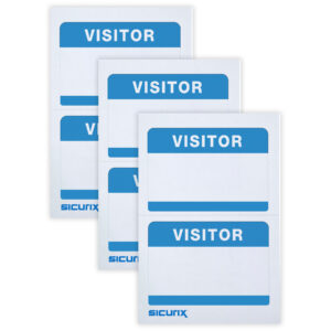 Visitor Adhesive Badges, Blue, 100 Per Pack, 3 Packs