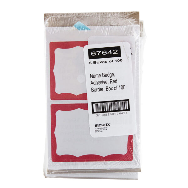 Adhesive Badges, Red Border, 100 Per Pack, 6 Packs