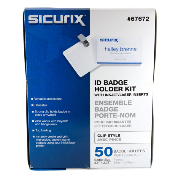 Clip Style ID Badge Holder Kit with Printable Inserts, 3-1-2" x 2-1-4", Pack of 50