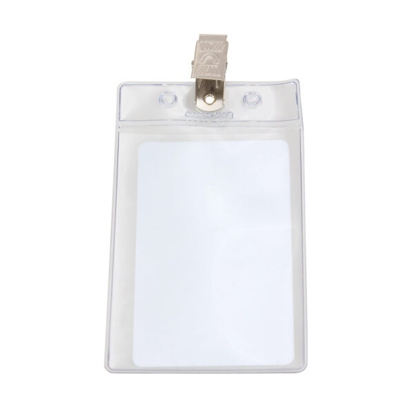 Vinyl Badge Holder with Clip, Vertical, 4" x 3", Pack of 50