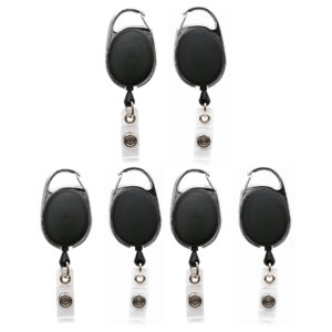 Quick Clip Oval ID Badge Reel, Black, Pack of 6