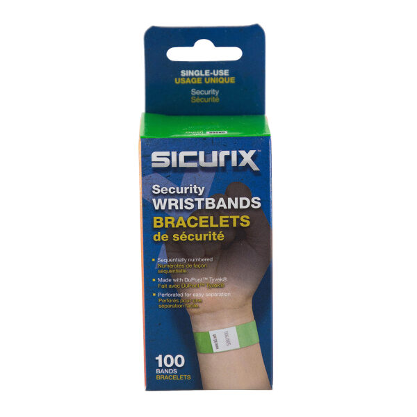 Sequentially Numbered Security Wristbands, 3-4", Green, Pack of 100