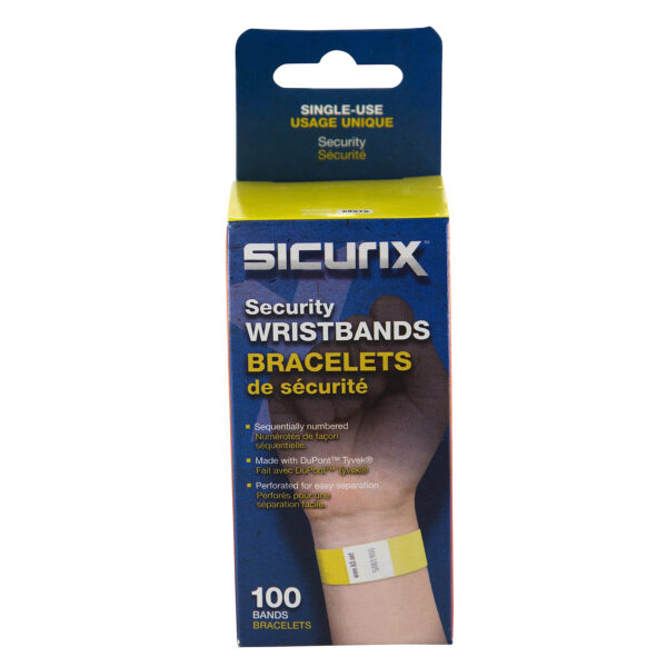 Sequentially Numbered Security Wristbands, 3-4", Yellow Pack of 100