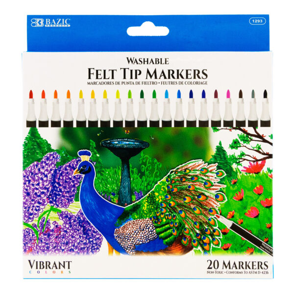 Felt Tip Washable Markers, 20 Colors, 20 Per pack, 6 Packs