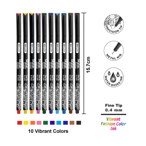 Skylar 0.4 mm Fineliner Pen, 10 Per Pack, 3 Packs