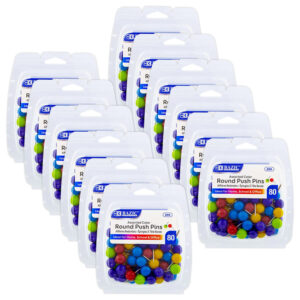 Round Push Pins, Assorted Color, 80 Per Pack, 12 Packs