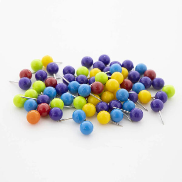 Round Push Pins, Assorted Color, 80 Per Pack, 12 Packs