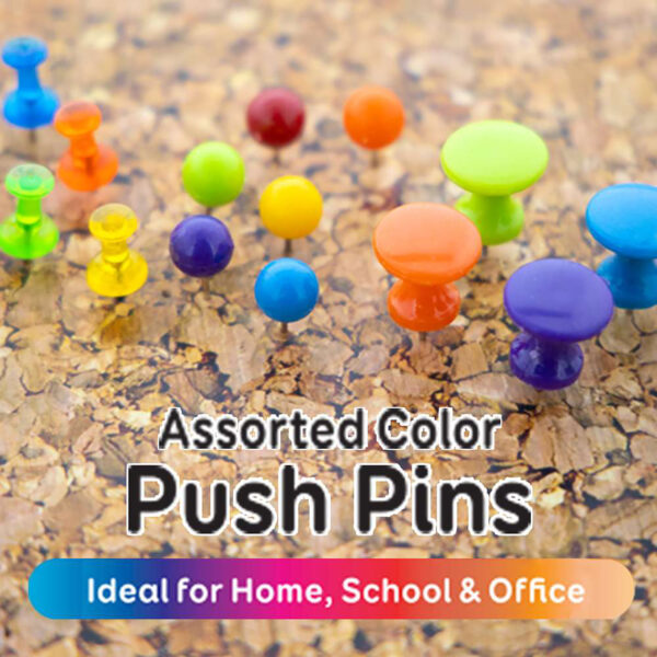 Round Push Pins, Assorted Color, 80 Per Pack, 12 Packs