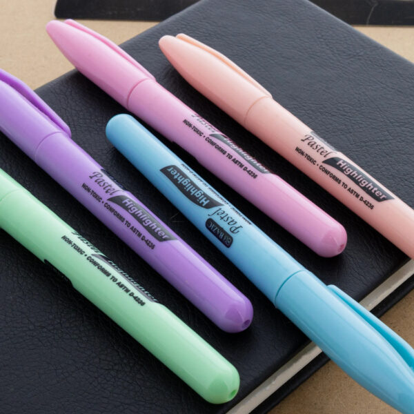 Pen Style Highlighter with Pocket Clip, Pastel, 5 Per Pack, 12 Packs