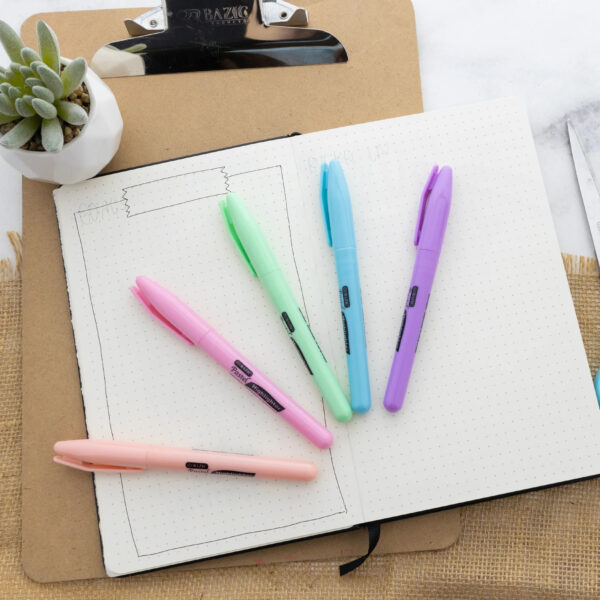 Pen Style Highlighter with Pocket Clip, Pastel, 5 Per Pack, 12 Packs