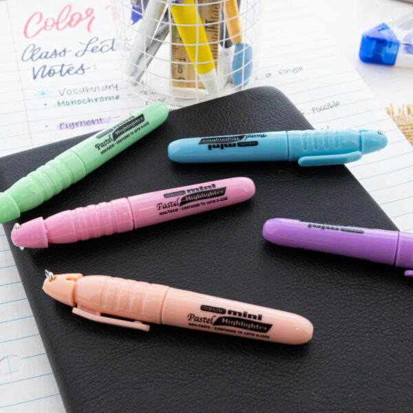 Mini Highlighter with Cap Clip, Pastel, 5 Per Pack, 12 Packs