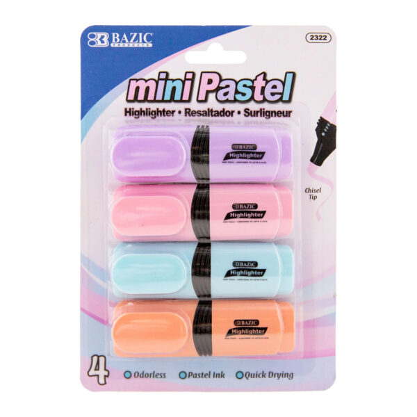 Mini Desk Style Pastel Highlighters, 4 Per Pack, 12 Packs