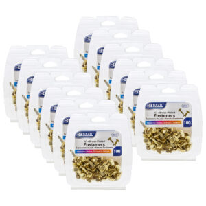 Brass-Plated Fasteners, 1-2", 100 Per Pack, 12 Packs