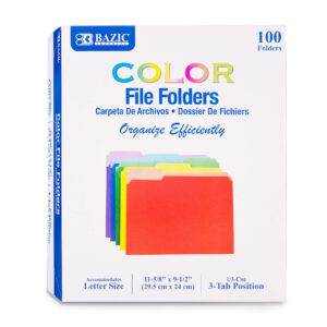 1-3 Cut Letter Size Color File Folder, Box of 100