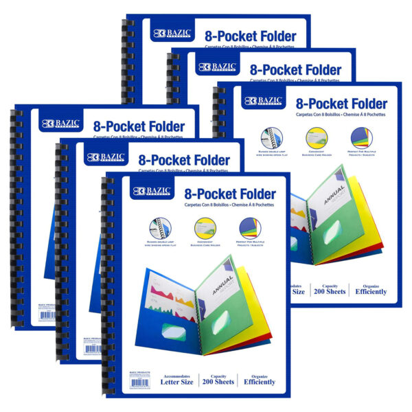 8-Pocket Folder, Assorted Colors, Pack of 6