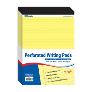 Perforated Writing Pads, 8.5" x 11.75", Canary, 50 Sheets, Pack of 12