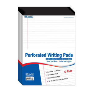 Perforated Writing Pads, 8.5" x 11.75", White, 50 Sheets, Pack of 12