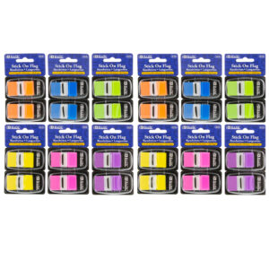 Assorted Neon Color Standard Flags with Dispenser, 60 Per Pack, 12 Packs