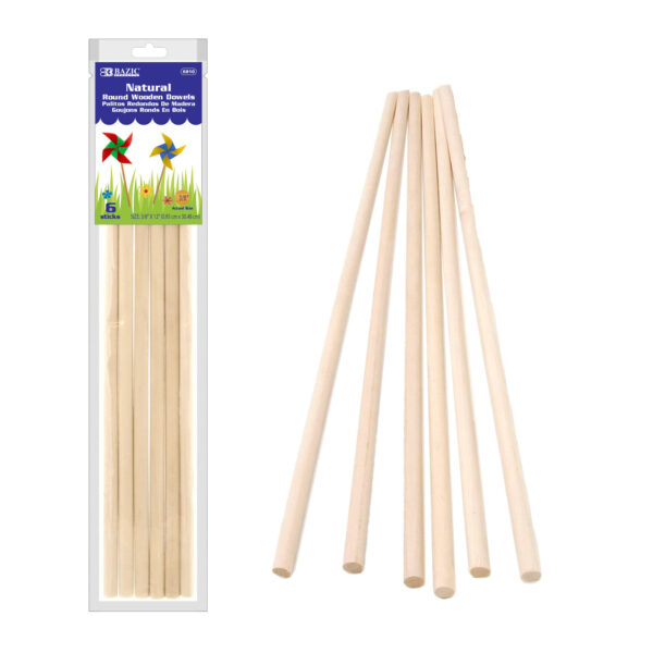 Round Natural Wooden Dowel, 3-8" x 12", 6 Per Pack, 12 Packs