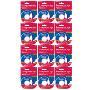 Transparent Tape with Dispenser, 3-4" x 1296", Pack of 12