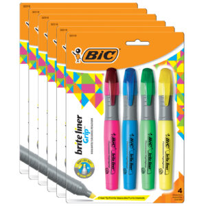 Brite Liner Grip Tank Highlighter, Chisel Tip, Assorted Colors, 4 Per Pack, 6 Packs