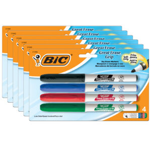 Great Erase Low Odor Dry Erase Markers, Fine Point, Assorted Colors, 4 Per Pack, 6 Packs