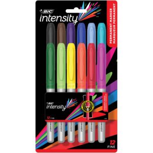 Intensity Permanent Markers, Fine Point, Assorted Colors, 12 Count